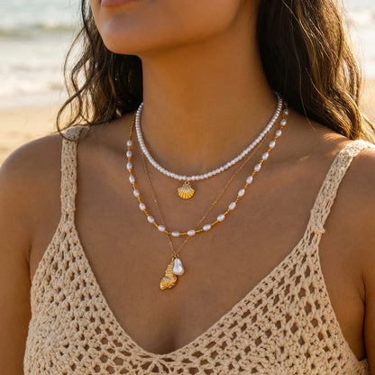 Bohemain Vintage Shell Starfish Turtle Multilayer Necklace for Women Ethnic Handmade Blue Beaded Necklaces Summer Beach Jewelry