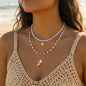 Bohemain Vintage Shell Starfish Turtle Multilayer Necklace for Women Ethnic Handmade Blue Beaded Necklaces Summer Beach Jewelry