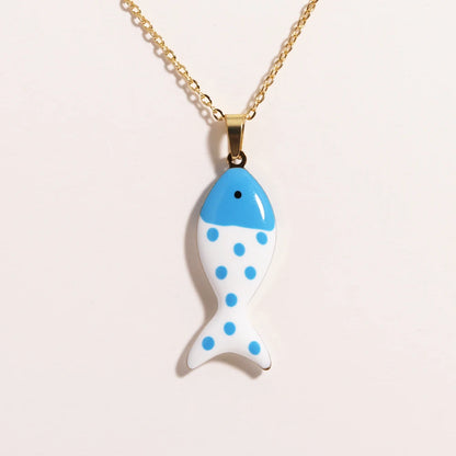 Waterproof Cute Colorful Enamel Fish Pendant Necklaces For Women Girls Lovely Stainless Steel Gold Color Summer Beach Jewelry