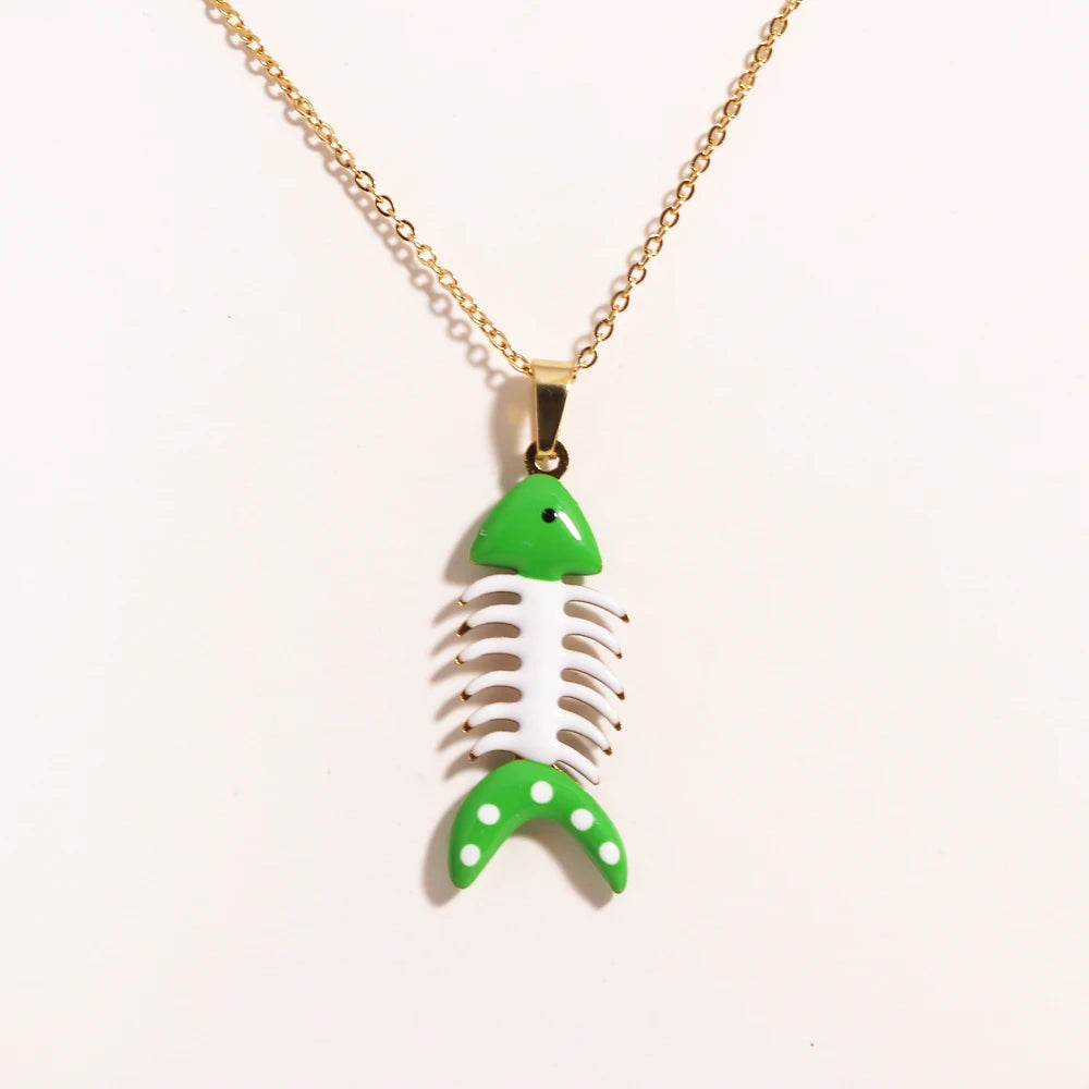 Waterproof Cute Colorful Enamel Fish Pendant Necklaces For Women Girls Lovely Stainless Steel Gold Color Summer Beach Jewelry