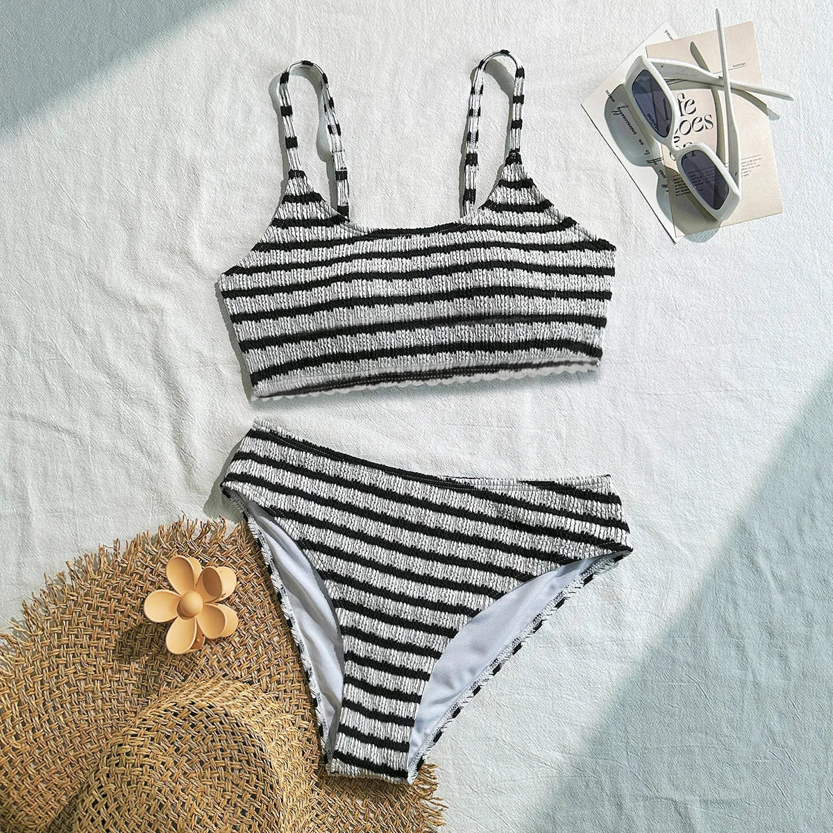 Women's Striped Bikini Set High Quality Adjustable Tie Swimwear Summer Essentials 2 Piece Swimsuit for Spa, Beach & Water Sports