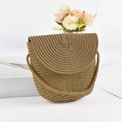 Beach Straw Shoulder Messenger Bag Women Bohemian Summer Woven Rattan Bucket Shoulder Handbag Handmade Crossbody Bags For Women
