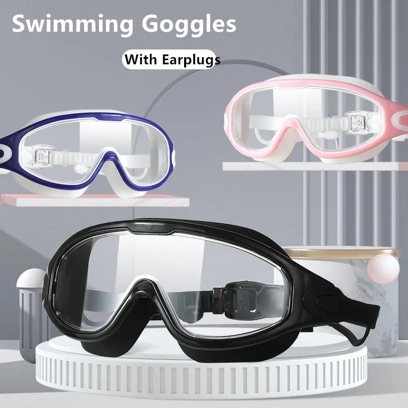 Swimming Goggles Silicone Swim Glasses Big Frame with Earplugs Men Women Professional HD Anti-fog Eyewear Swimming Accessories