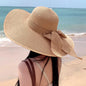 Big Bowknot Summer Straw Hat For Women Lady Wide Brim Foldable Retro Color Sunscreen Panama Cap Outdoor Beach Tour Visors Hats