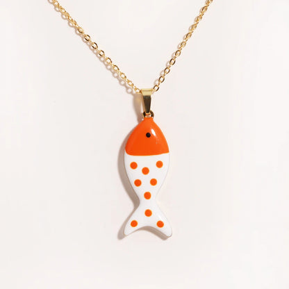 Waterproof Cute Colorful Enamel Fish Pendant Necklaces For Women Girls Lovely Stainless Steel Gold Color Summer Beach Jewelry