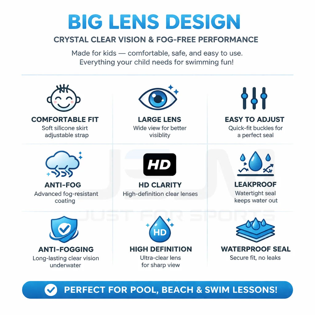JSJM New Kids Swimming Goggles Big Frame HD Wide View Anti-Fog Waterproof Swim Mask For Boys Girls Ages 3-15 Multi-Color Choice