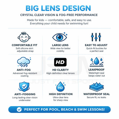 JSJM New Kids Swimming Goggles Big Frame HD Wide View Anti-Fog Waterproof Swim Mask For Boys Girls Ages 3-15 Multi-Color Choice
