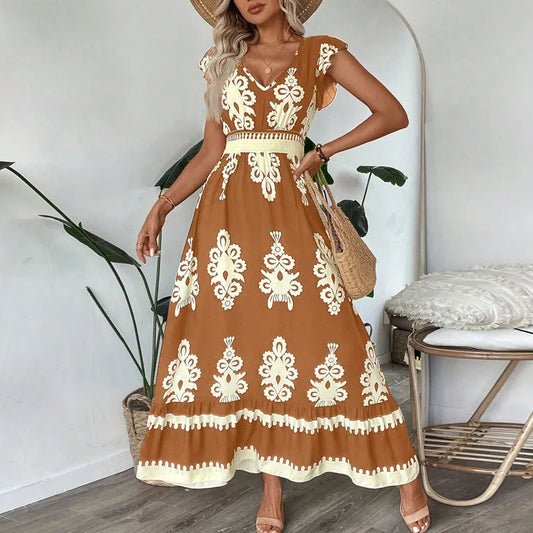 Dresses for Women New Summer Short Sleeve V-Neck Women Dress Elegant Print A-LINE Dress Women Vestidos De Verano Mujer 2026 Q433