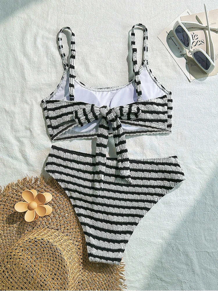 Women's Striped Bikini Set High Quality Adjustable Tie Swimwear Summer Essentials 2 Piece Swimsuit for Spa, Beach & Water Sports