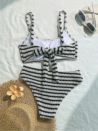 Women's Striped Bikini Set High Quality Adjustable Tie Swimwear Summer Essentials 2 Piece Swimsuit for Spa, Beach & Water Sports