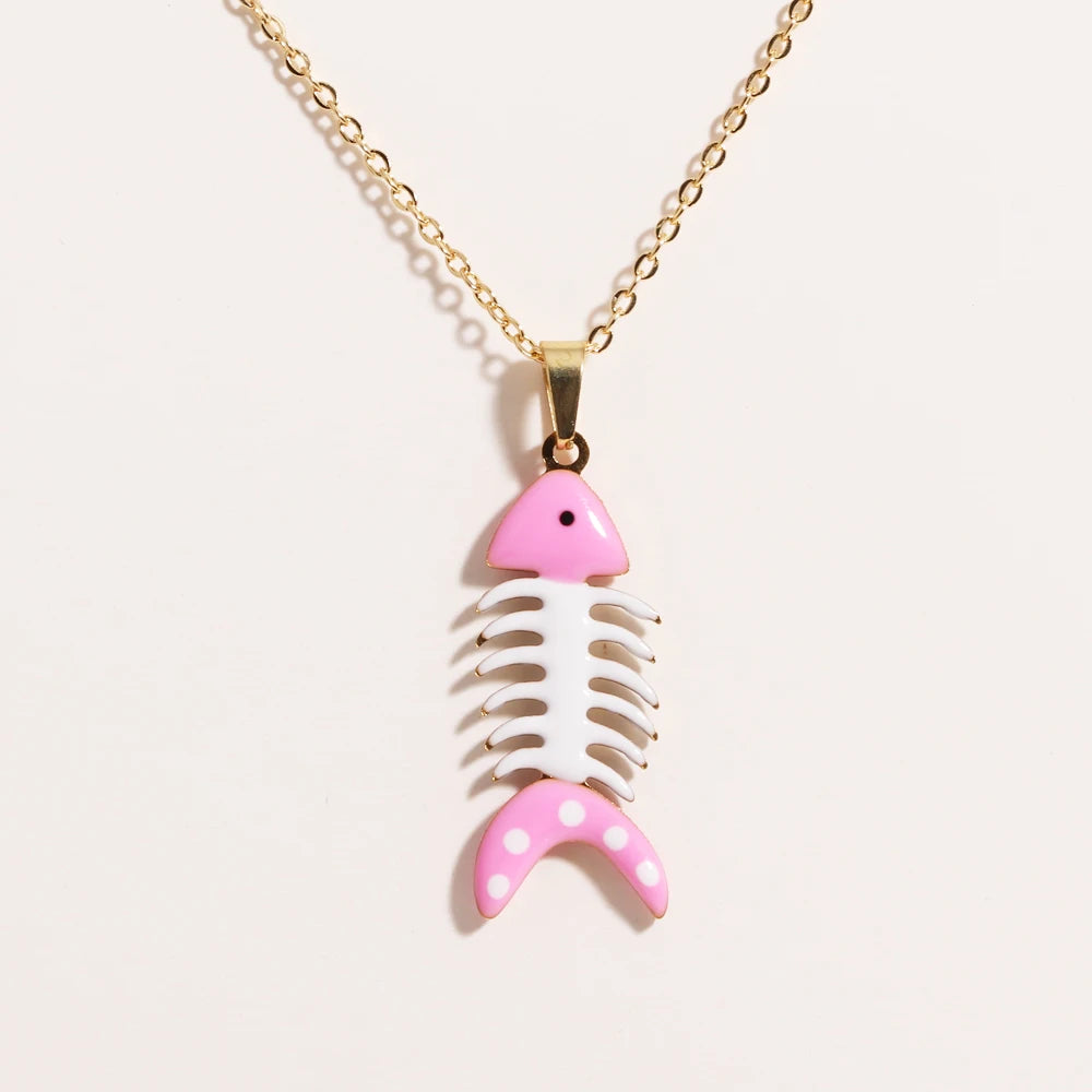 Waterproof Cute Colorful Enamel Fish Pendant Necklaces For Women Girls Lovely Stainless Steel Gold Color Summer Beach Jewelry