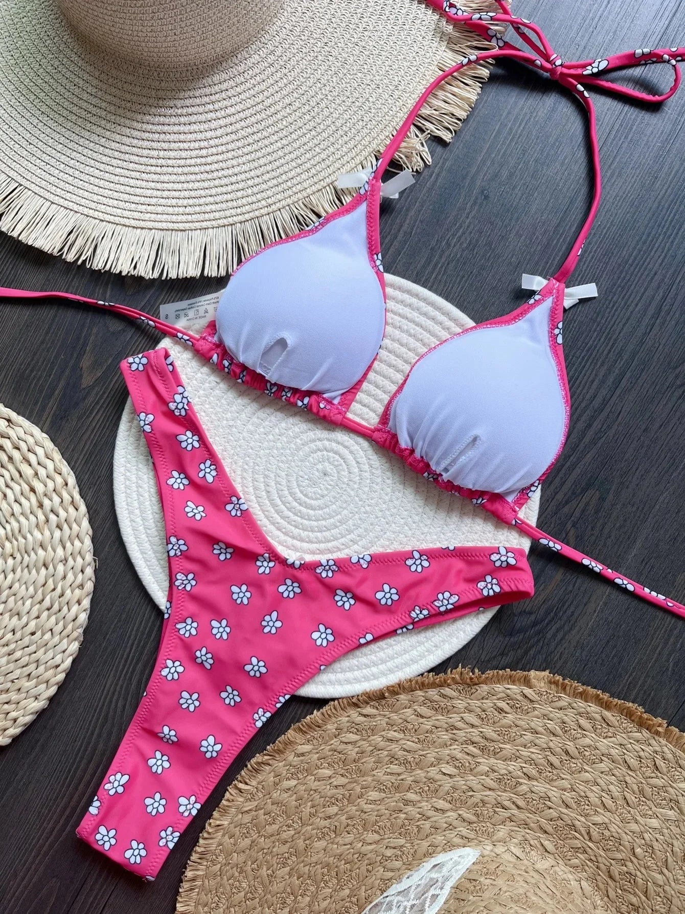 Flowers Printed Halter High Leg Cut Bikini Female Swimsuit Women Swimwear Two-pieces Bikini set Bather Bathing Suit Swim