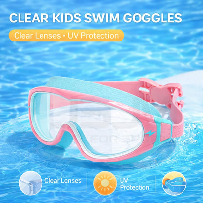 JSJM New Kids Swimming Goggles Big Frame HD Wide View Anti-Fog Waterproof Swim Mask For Boys Girls Ages 3-15 Multi-Color Choice