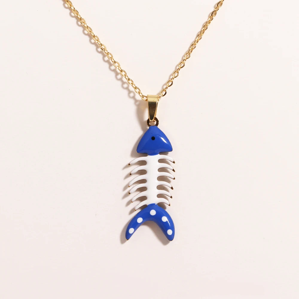 Waterproof Cute Colorful Enamel Fish Pendant Necklaces For Women Girls Lovely Stainless Steel Gold Color Summer Beach Jewelry