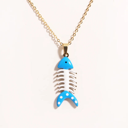 Waterproof Cute Colorful Enamel Fish Pendant Necklaces For Women Girls Lovely Stainless Steel Gold Color Summer Beach Jewelry