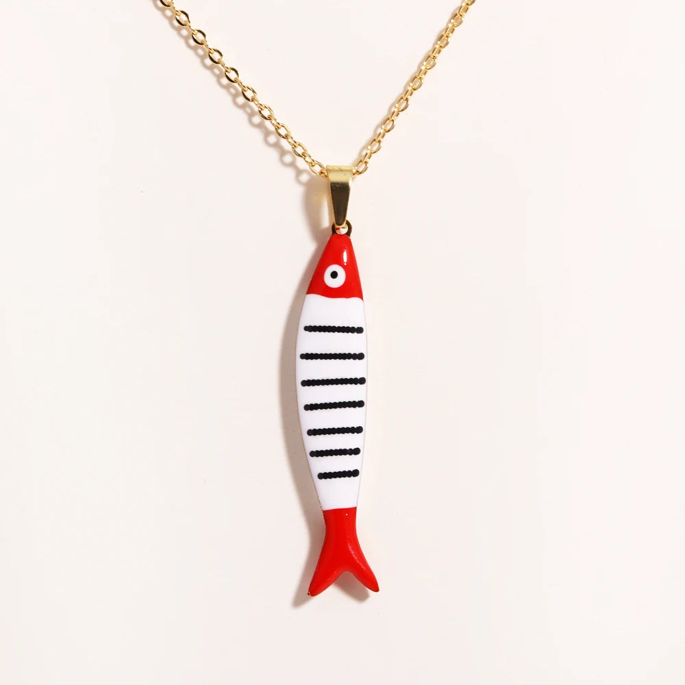 Waterproof Cute Colorful Enamel Fish Pendant Necklaces For Women Girls Lovely Stainless Steel Gold Color Summer Beach Jewelry