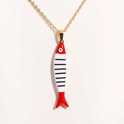 Waterproof Cute Colorful Enamel Fish Pendant Necklaces For Women Girls Lovely Stainless Steel Gold Color Summer Beach Jewelry