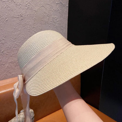 Big Bowknot Summer Straw Hat For Women Lady Wide Brim Foldable Retro Color Sunscreen Panama Cap Outdoor Beach Tour Visors Hats
