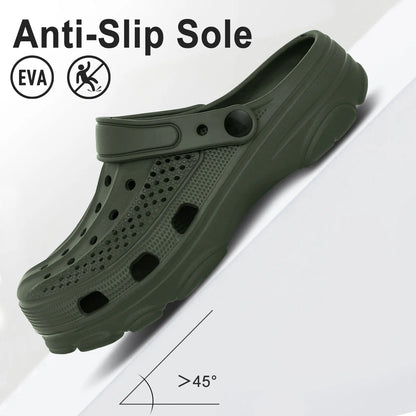 Kidmi New Men's Clogs Sandals Deep Heel Men Flat Sandals Summer Holes Waterproof Home Sandals Outdoor Antiskid Sole Beach Slides