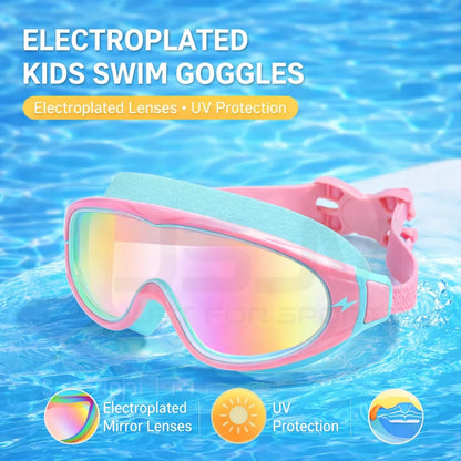 JSJM New Kids Swimming Goggles Big Frame HD Wide View Anti-Fog Waterproof Swim Mask For Boys Girls Ages 3-15 Multi-Color Choice