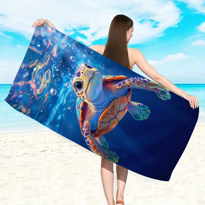 1pc Beach turtle animal printed beach towel, quick drying absorbent beach towel, outdoor sports swimming beach towel