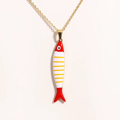 Waterproof Cute Colorful Enamel Fish Pendant Necklaces For Women Girls Lovely Stainless Steel Gold Color Summer Beach Jewelry