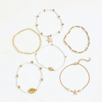 6pcs/set Fashion Stackable Starfish Shell Pendant Beads Anklets Set For Women Beach Jewelry Accessories