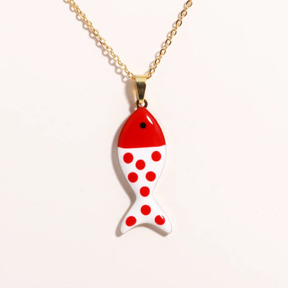 Waterproof Cute Colorful Enamel Fish Pendant Necklaces For Women Girls Lovely Stainless Steel Gold Color Summer Beach Jewelry