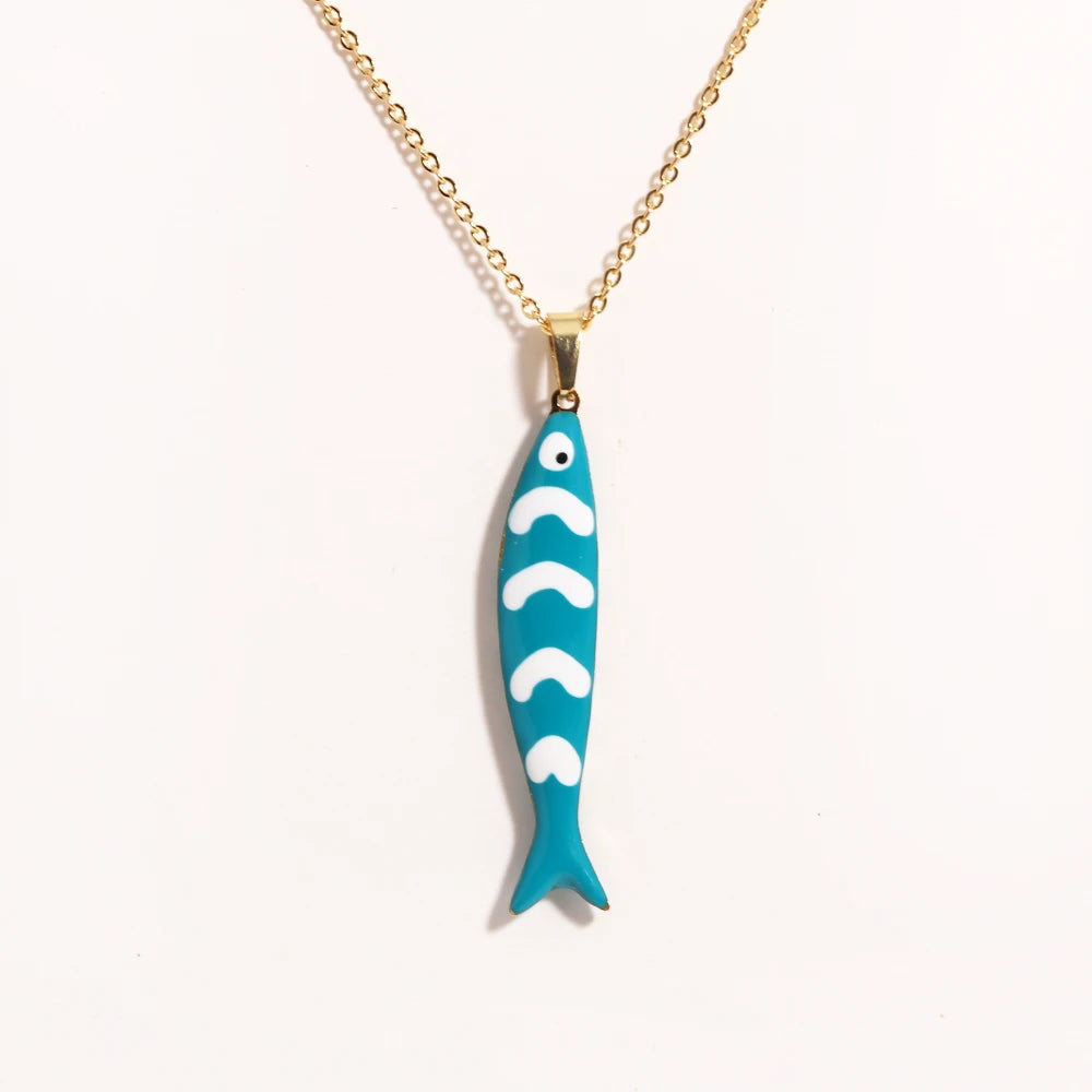 Waterproof Cute Colorful Enamel Fish Pendant Necklaces For Women Girls Lovely Stainless Steel Gold Color Summer Beach Jewelry