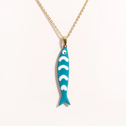 Waterproof Cute Colorful Enamel Fish Pendant Necklaces For Women Girls Lovely Stainless Steel Gold Color Summer Beach Jewelry
