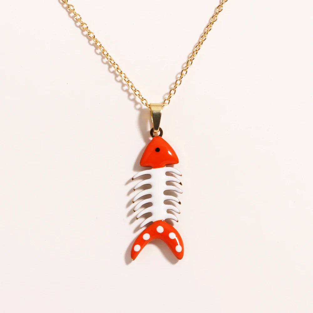 Waterproof Cute Colorful Enamel Fish Pendant Necklaces For Women Girls Lovely Stainless Steel Gold Color Summer Beach Jewelry