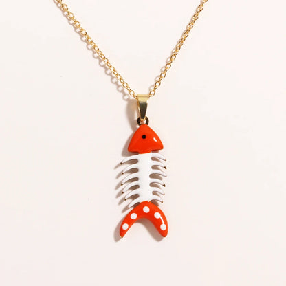 Waterproof Cute Colorful Enamel Fish Pendant Necklaces For Women Girls Lovely Stainless Steel Gold Color Summer Beach Jewelry