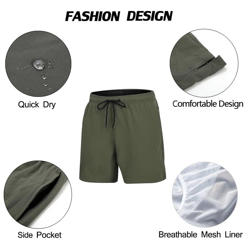 Escatch Brand 2026 Men's Stretch Swim Trunks Quick Dry Beach Shorts With Zipper Pockets and Mesh Lining