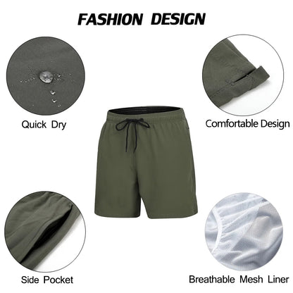Escatch Brand 2026 Men's Stretch Swim Trunks Quick Dry Beach Shorts With Zipper Pockets and Mesh Lining