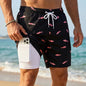 3D Print 2 in 1 Mens Swim Trunks Summer Quick Dry Beach Shorts with Phone Pocket Swimwear Swimsuit Bathing Suit  Board Shorts
