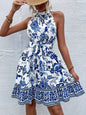 New Summer Sleeveless Dresses for Women Slim Halter Women Dress Lace-up Print A-LINE Dress Women Vestidos De Verano Mujer Q4133