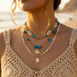 Bohemain Vintage Shell Starfish Turtle Multilayer Necklace for Women Ethnic Handmade Blue Beaded Necklaces Summer Beach Jewelry