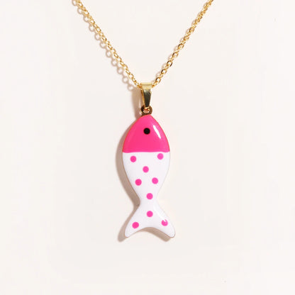 Waterproof Cute Colorful Enamel Fish Pendant Necklaces For Women Girls Lovely Stainless Steel Gold Color Summer Beach Jewelry